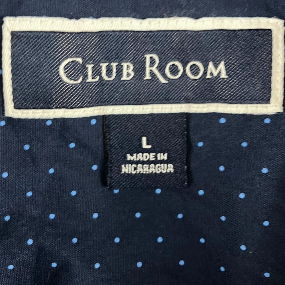 Club Room Mens Navy Blue Polka Dot Short Sleeve Button Down Shirt Large - Picture 2 of 10